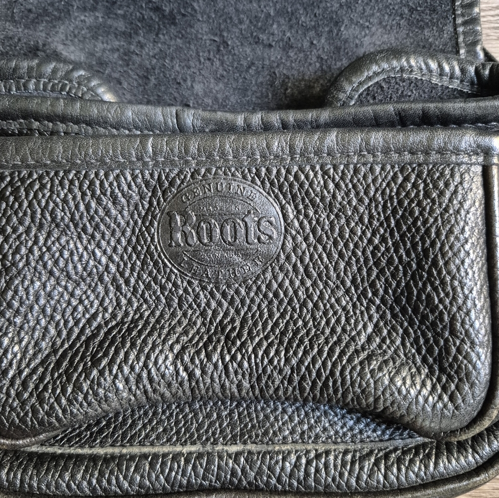 Roots Black Pebbled Leather Saddle Bag Shoulder Crossbody Bag. Vintage 80s - Picture 6 of 13